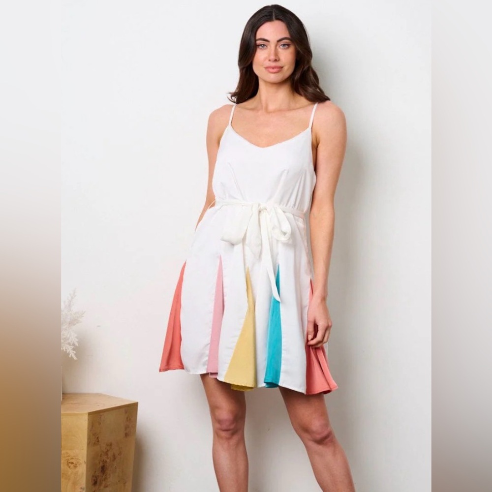 🆕 nwt BiBi White Multi-Color Fit & Flare Midi Dress S P2P 18” | 1811